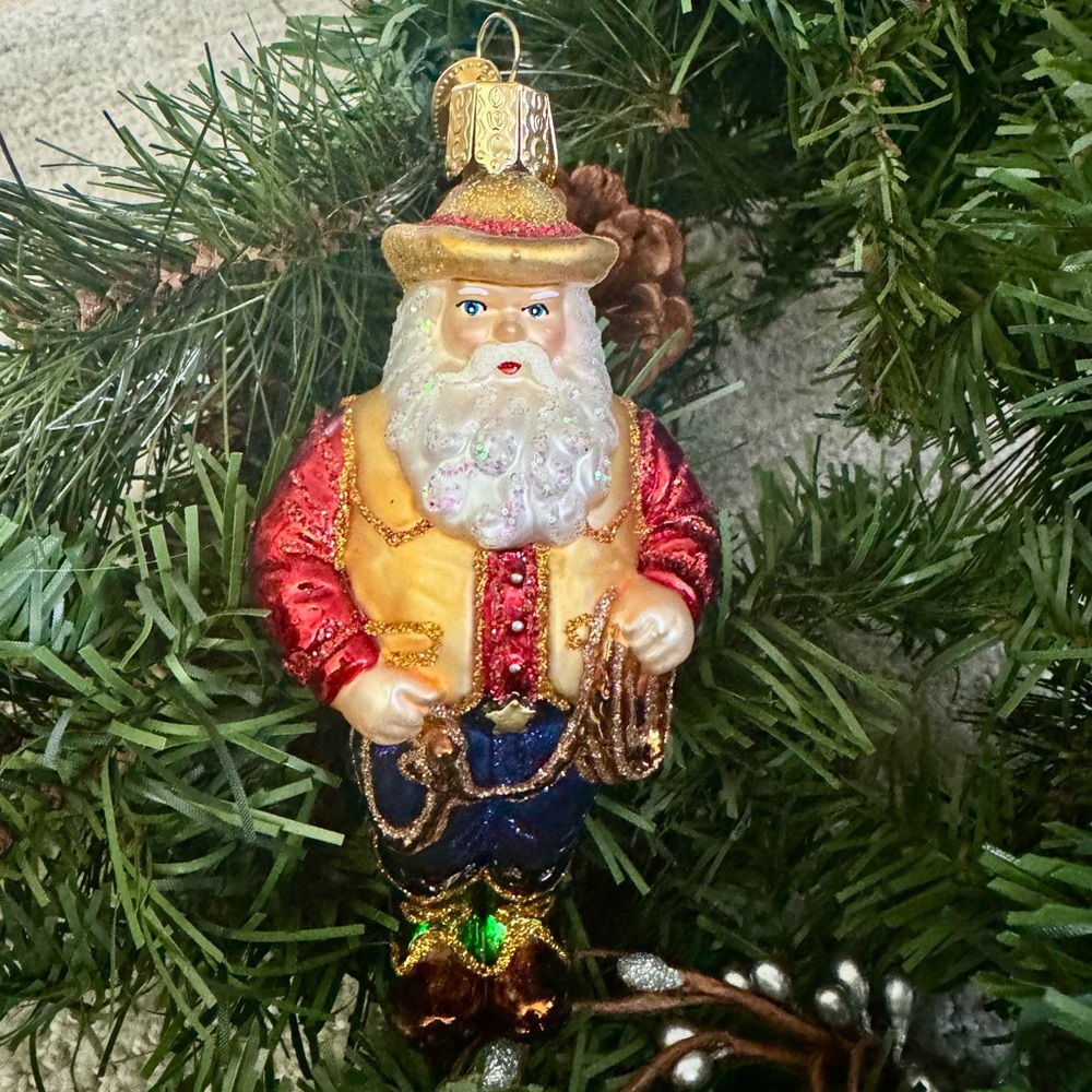 Old World Christian Western Santa Glass Ornament